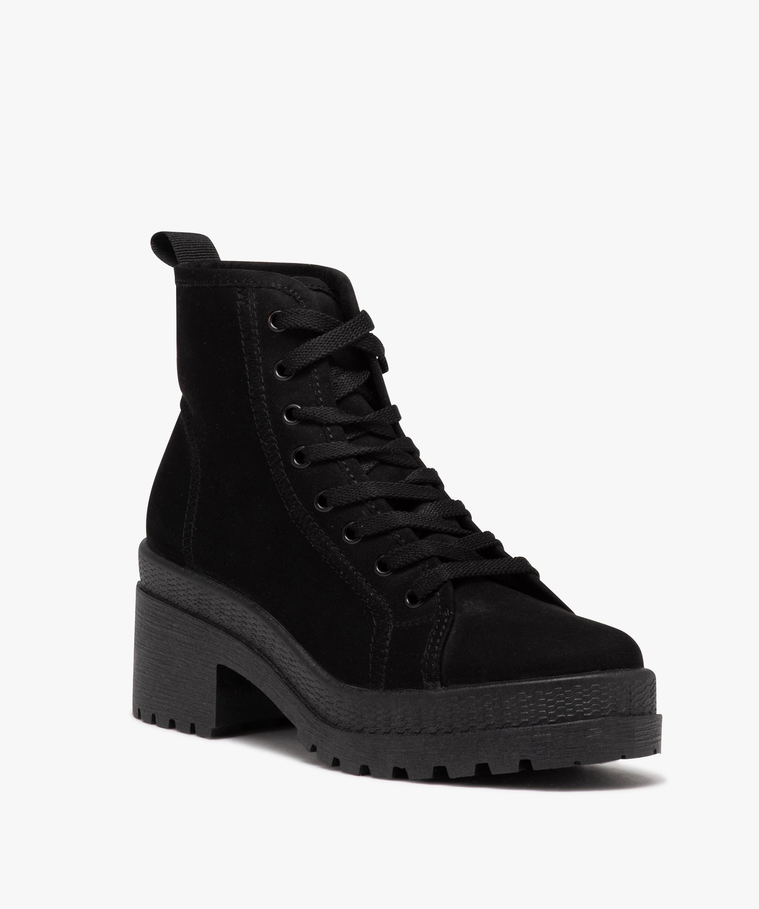 Tennis femme mid-cut en toile unie à talon et semelle crantée noir | GEMO
