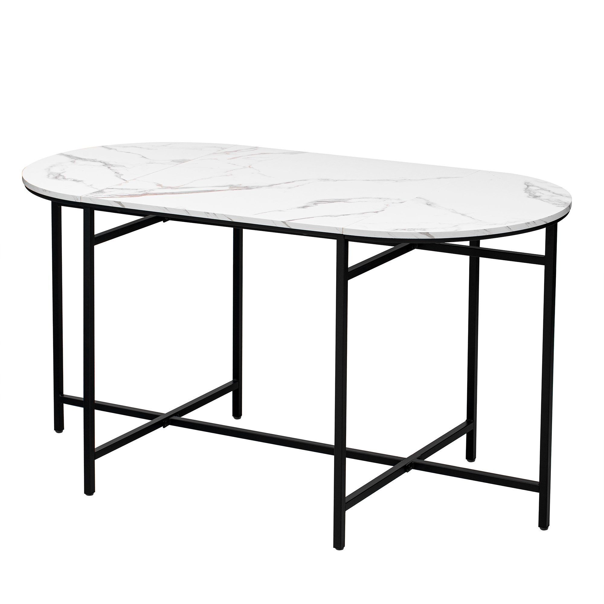 HAUSS SPLOE Essgruppe Essgruppe mit Esstisch und Stühle Küchen Esstisch Set, (6-tlg., 140*70*76cm, belastbar 120 kg), Küchen Esstisch Set ausStahlrahmen Moderner weißer und Schwarz