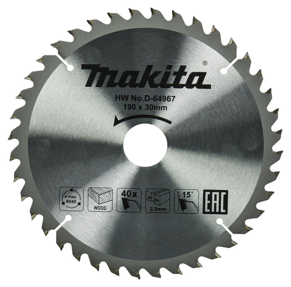 Makita Tilbehør D-64967 Rundsavklinge Træ ATB 190 x 30 x 2,2 mm T40