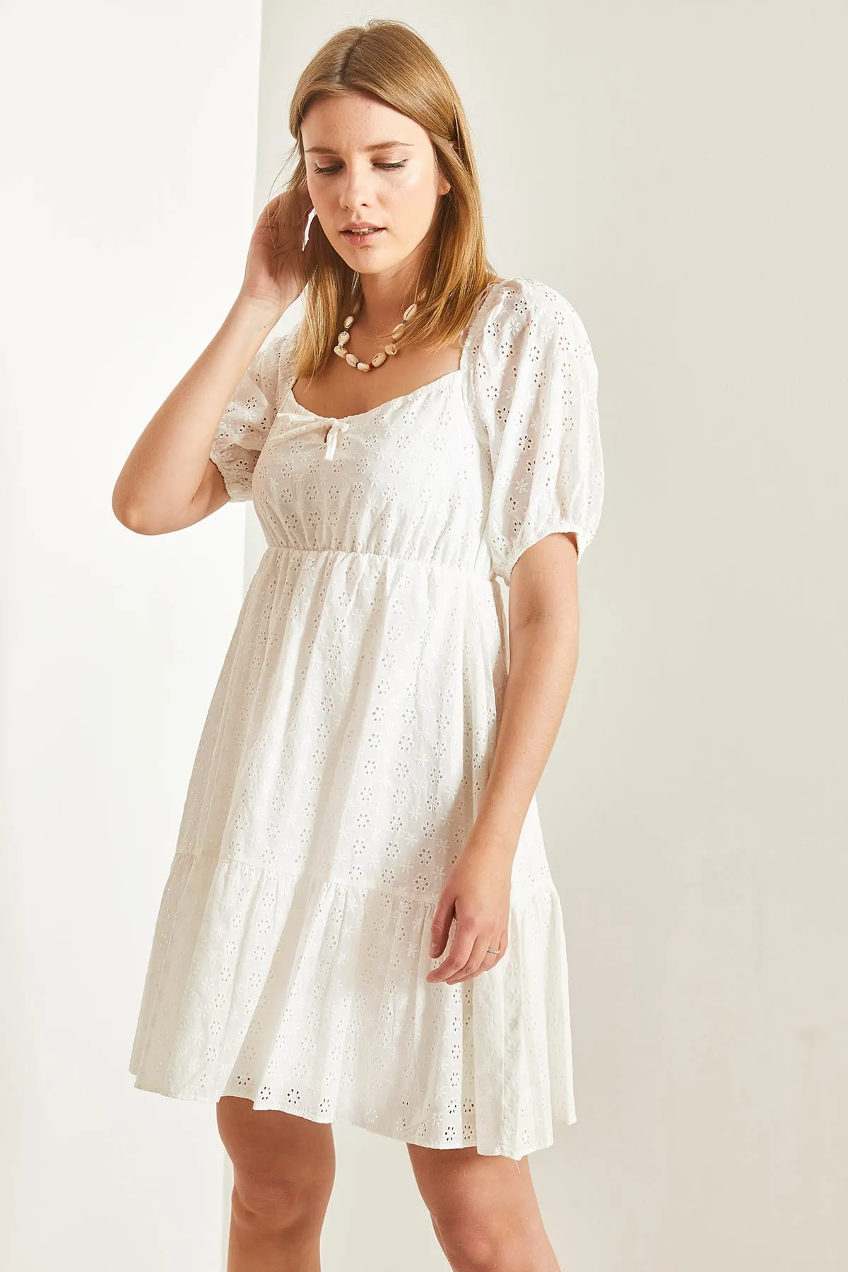 Bianco Lucci  Damenkleid aus Muschelstoff mit Kragenbindung