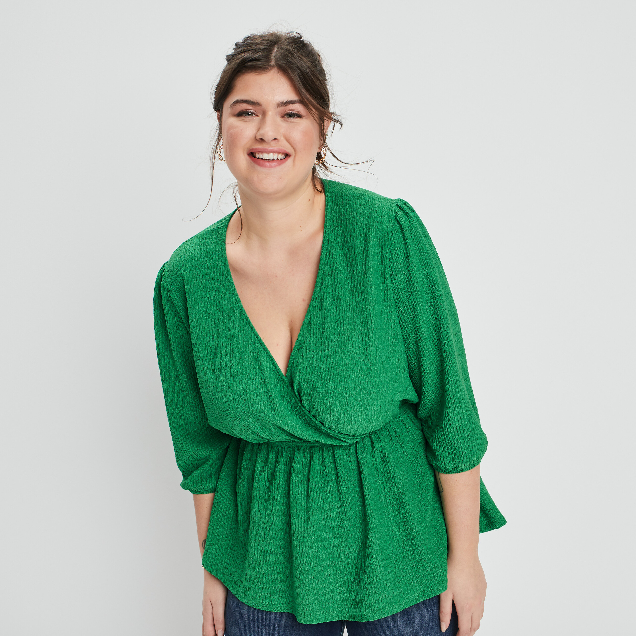 Blouse manches 3 4 vert femme grande taille | La Halle