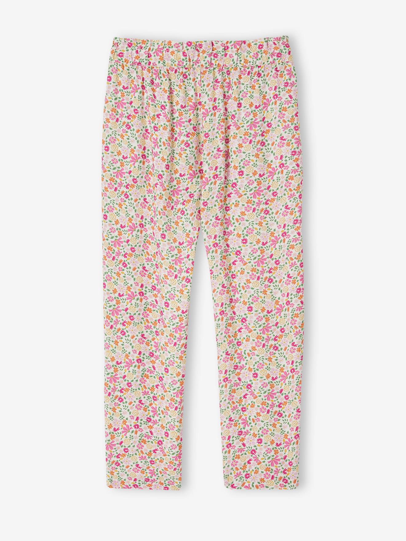 Vertbaudet Mädchen 3/4-Hose aus fließendem Stoff, Blumenprint Oeko-Tex - grün bedruckt