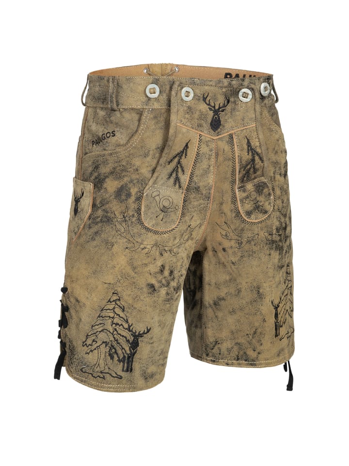 PAULGOS Lederhose Kurz Echtleder HK5 ANTIK in Krokodilgrün günstig kaufen