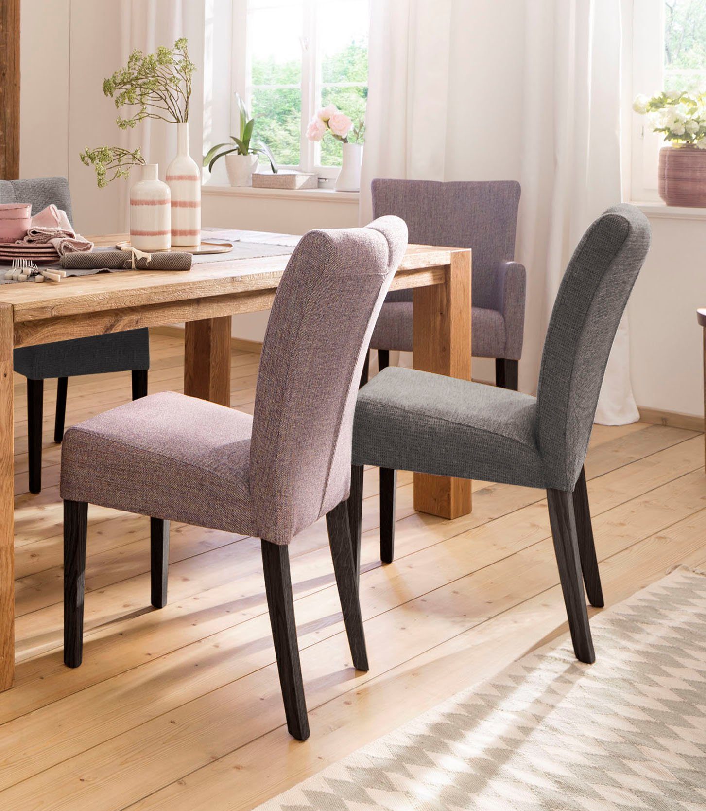 Home affaire Stuhl Queen (Set, 2 St), Beine aus massiver Buche, wengefarben lackiert