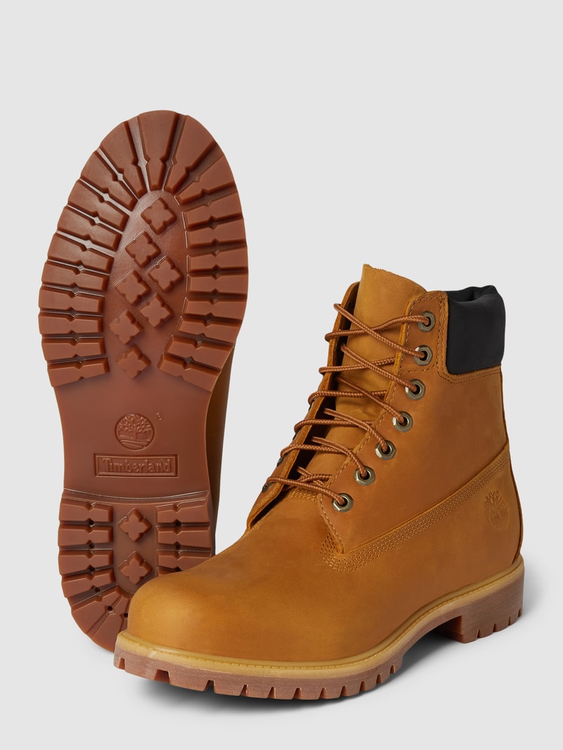 Schnürstiefel mit strukturierter Sohle Modell 'WHEAT' in mittelbraun