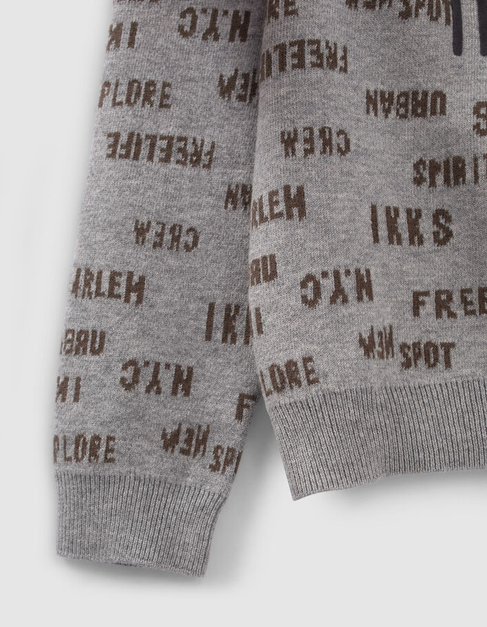 Pull réversible gris et kaki jacquard typo garçon