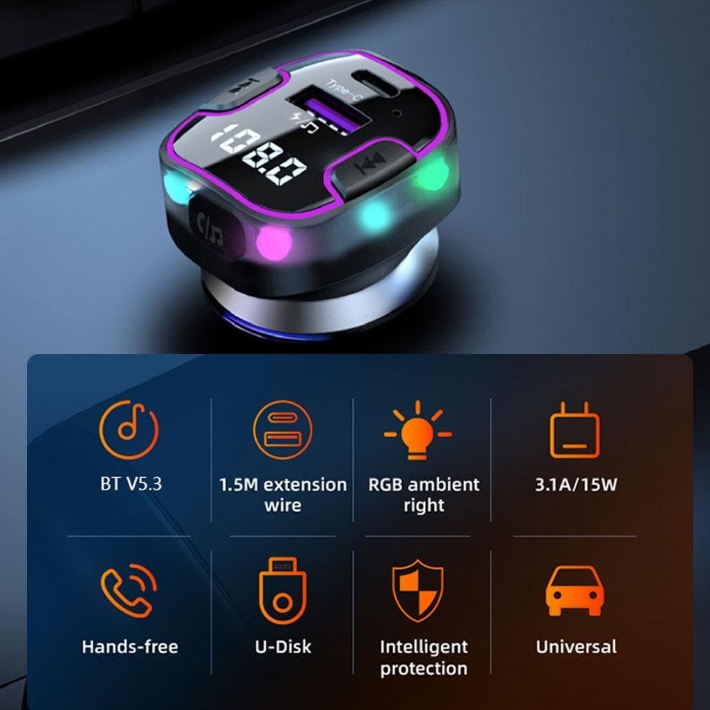 DESUO Zigarettenanzünder USB C Auto Ladegerät Bluetooth 5.3 FM Transmitter Autobatterie-Ladegerät