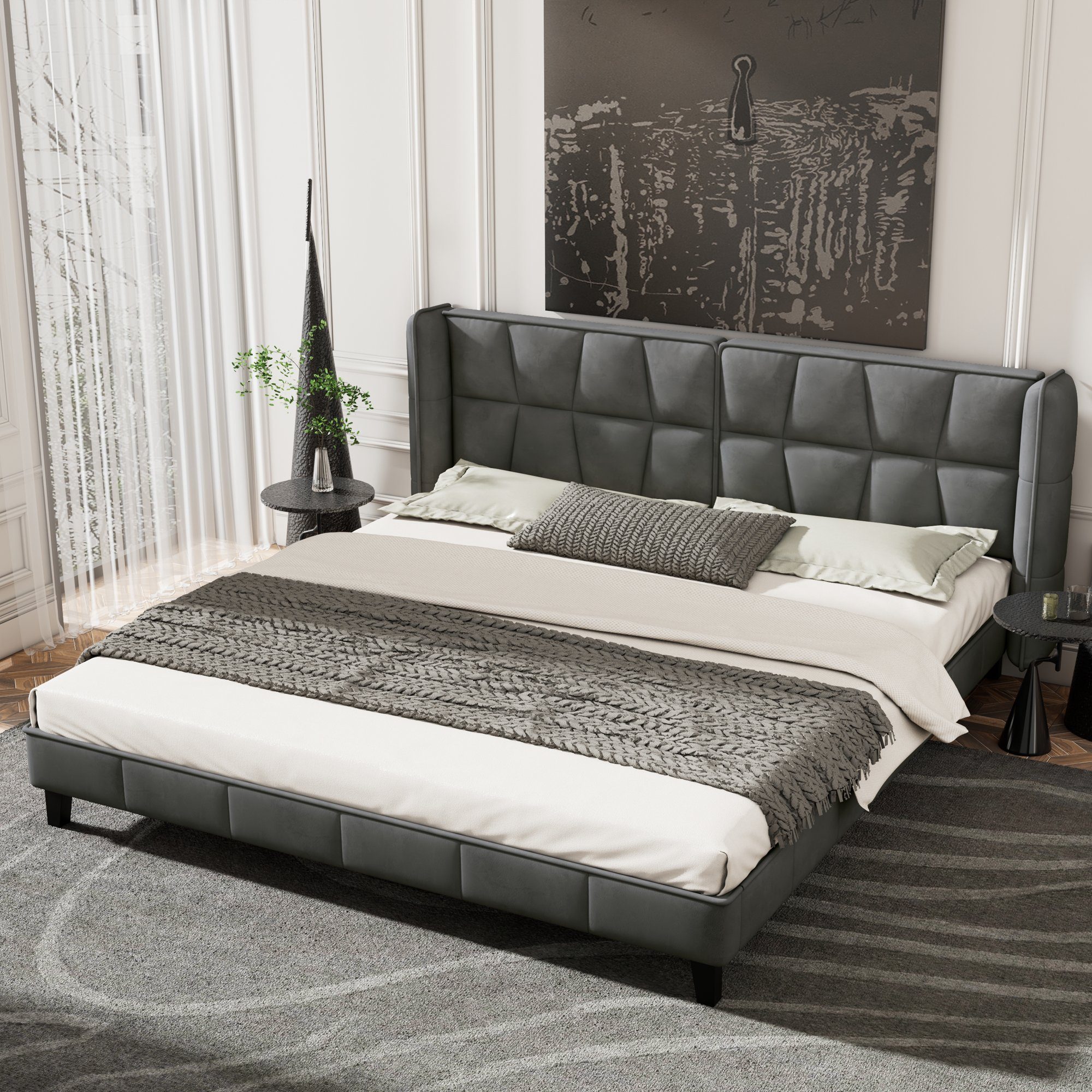 Flieks Polsterbett, Doppelbett mit Lattenrost und Kopfteil Samt 160x200cm