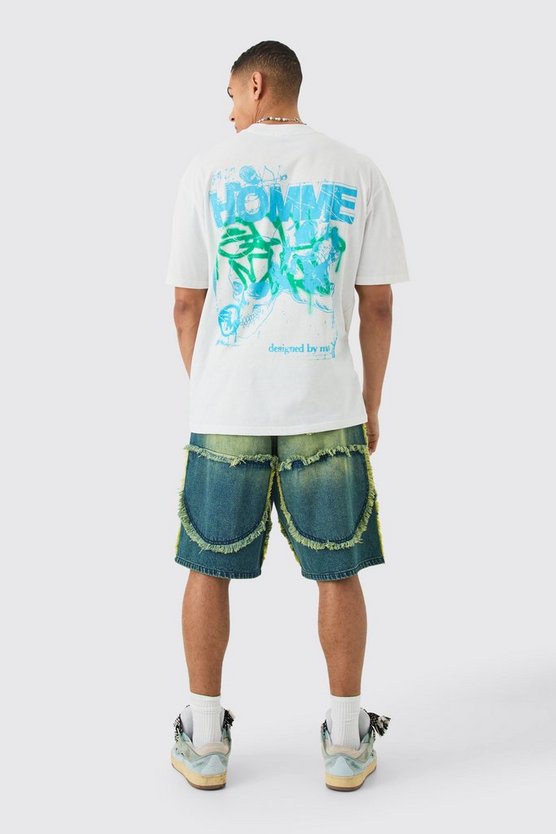 Grüne Crop Top und ausgefranste Denim Jorts