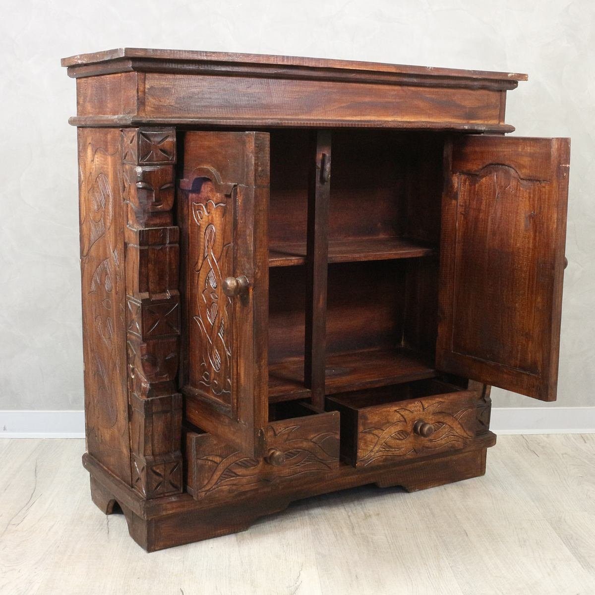 Oriental Galerie Mehrzweckschrank Schrank 80 x 80 cm Braun Tribal Handarbeit
