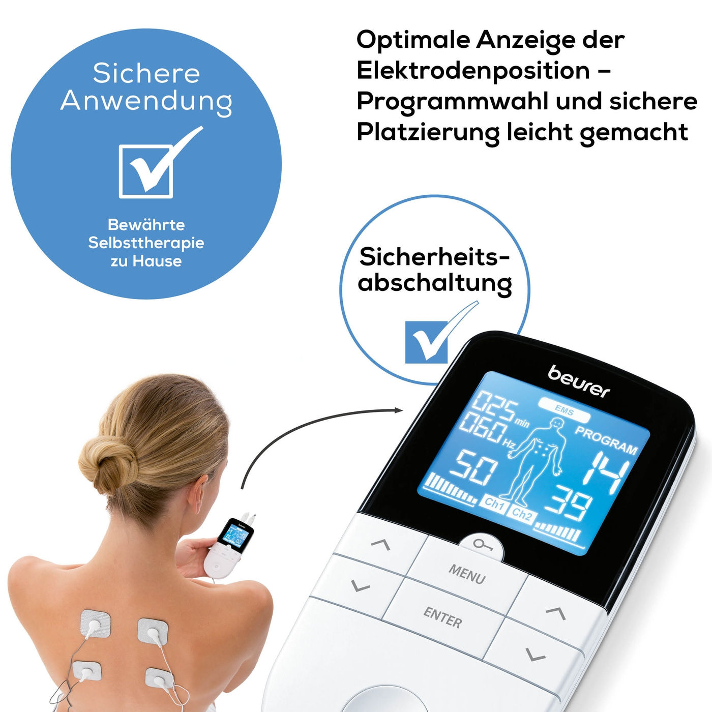 Beurer Digital TENS/EMS EM 49-3-in-1 EMS-TENS-Gerät - Schmerztherapie, Muskelstimulation & Massage