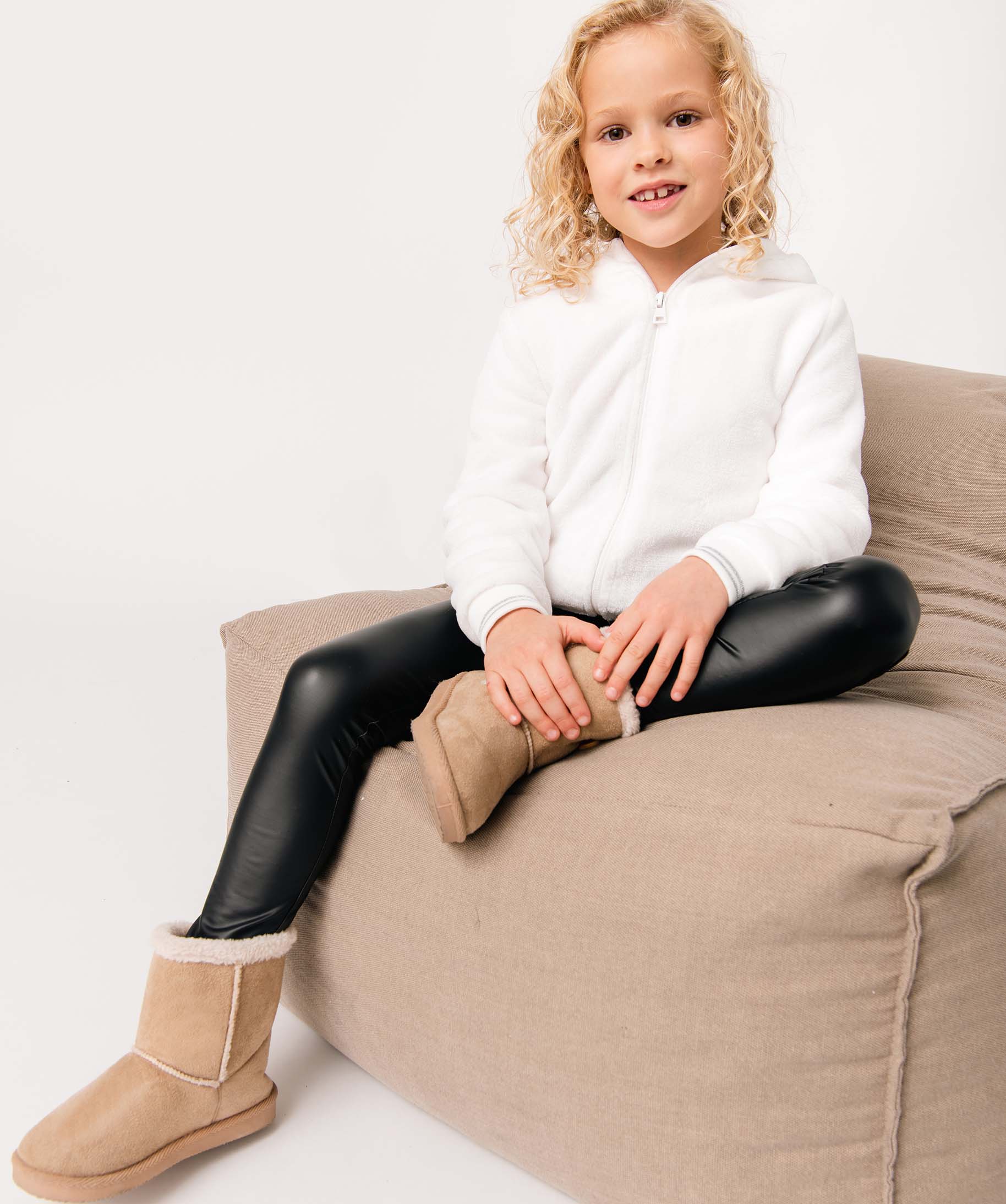 Sweat fille zippé à capuche en maille peluche ecru | GEMO