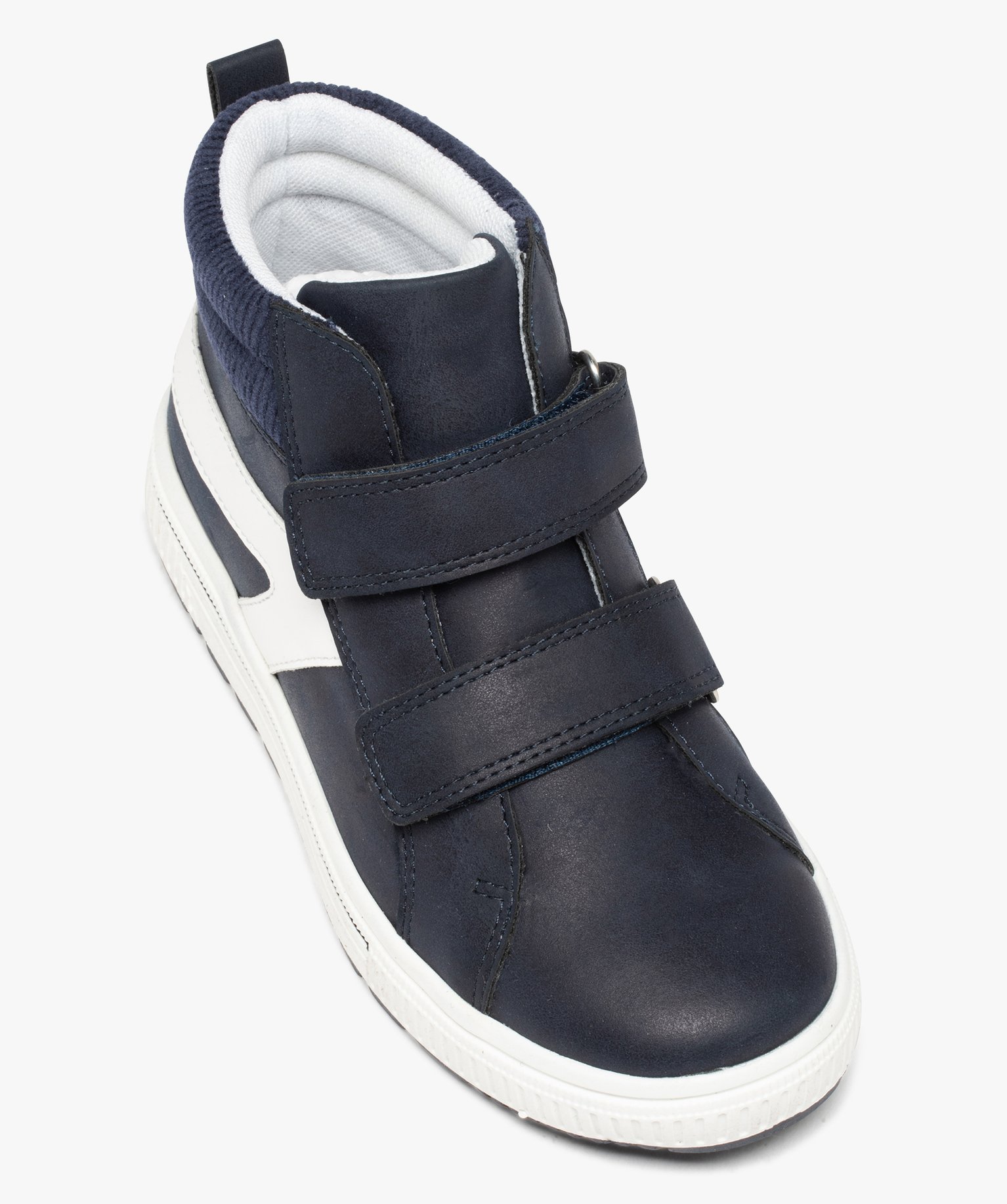Baskets Garçon mid-cut bicolores avec col en velours marine | GEMO