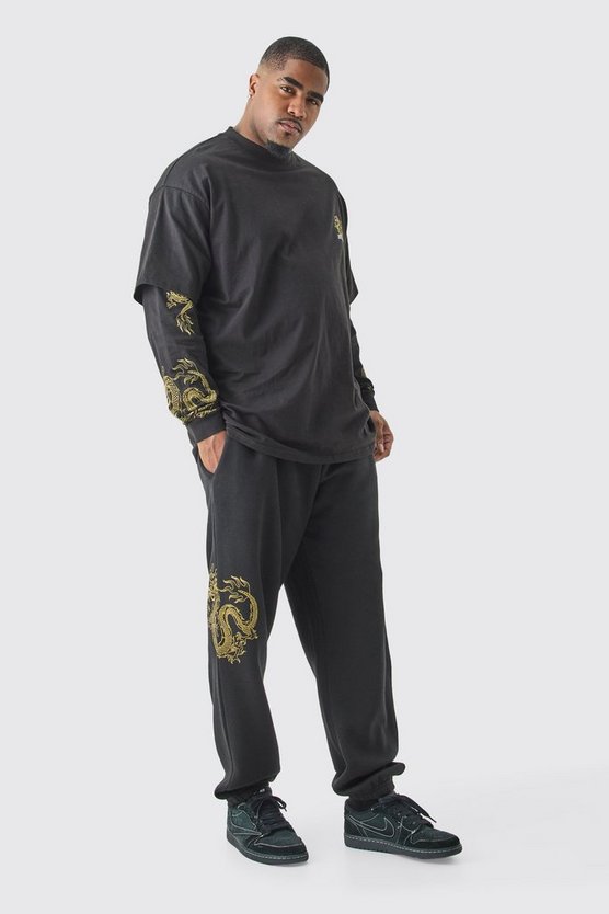 Plus Oversize T-Shirt Trainingsanzug mit Drachen-Print