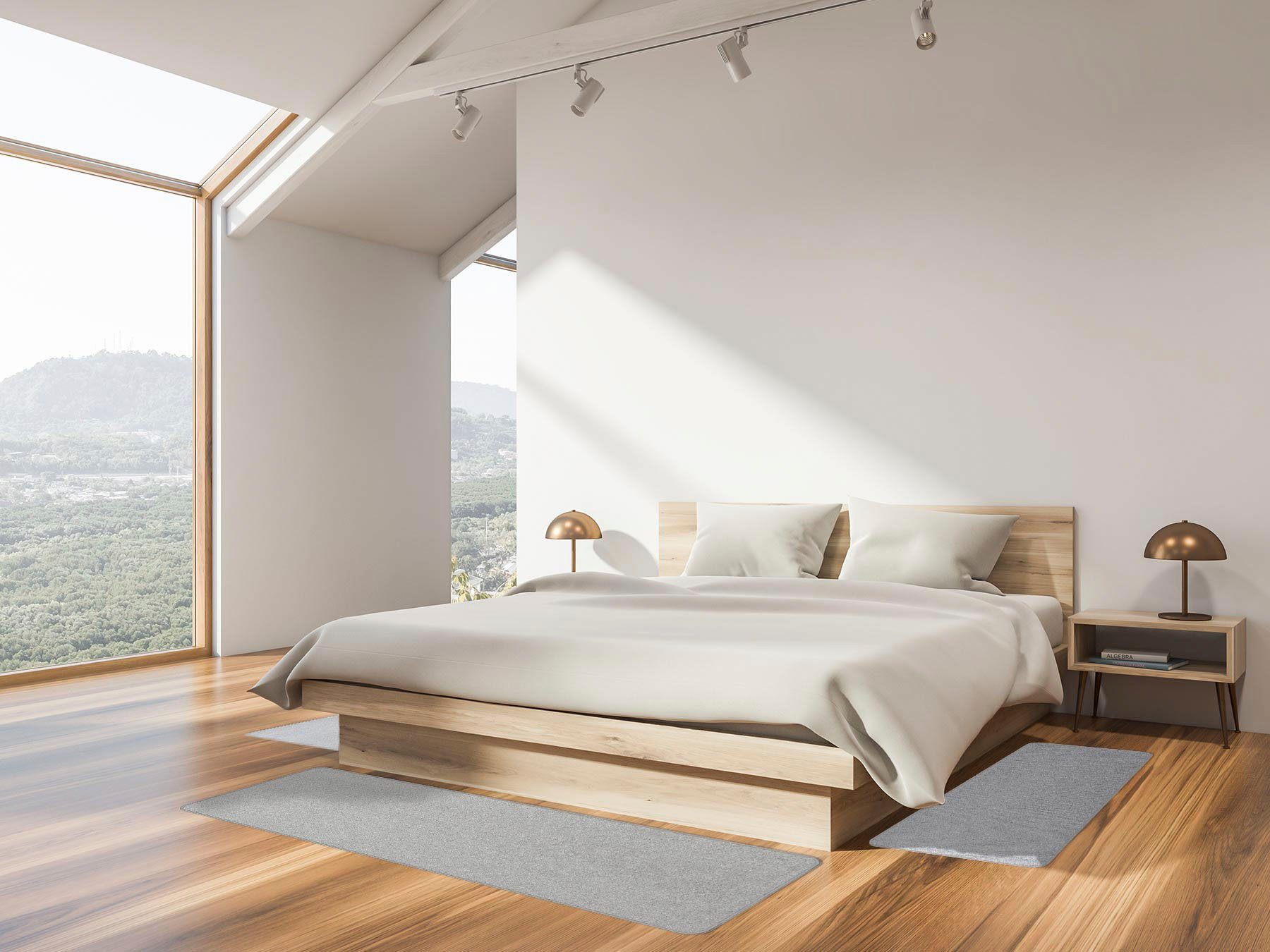 Bettumrandung MACAO Primaflor-Ideen in Textil, Höhe 4 mm, (3-tlg), Bettvorleger, Läufer-Set für das Schlafzimmer, Uni Farben