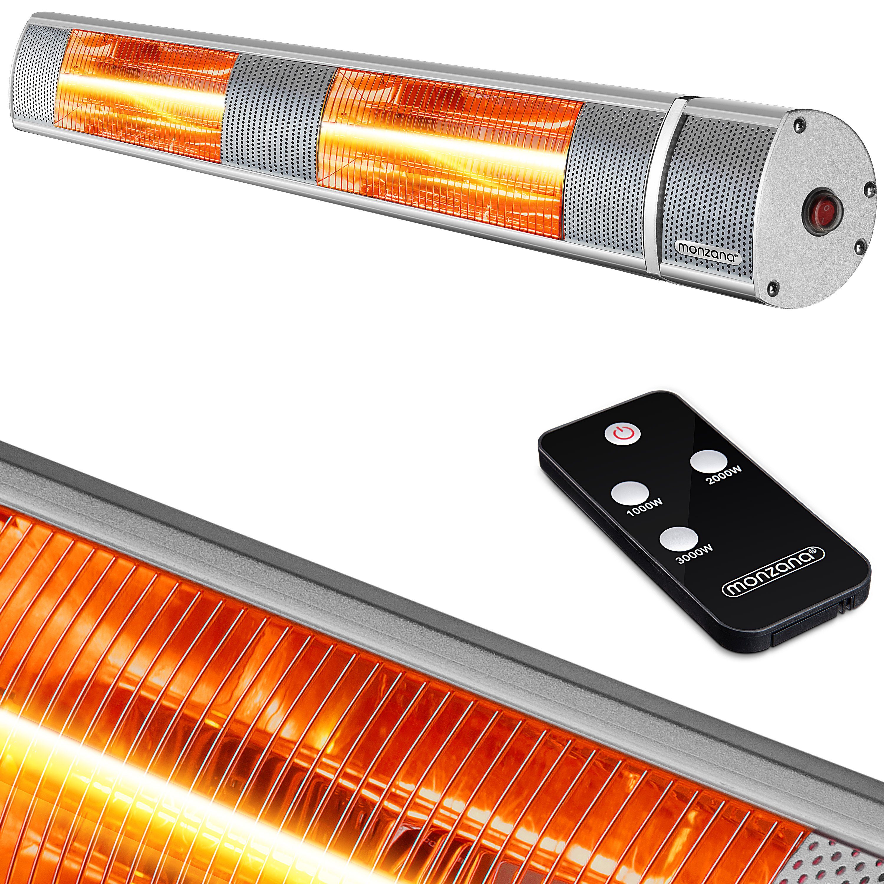 monzana Infrarotstrahler Infrarotstahler, 3000 W, Heizstrahler MZH3000 Goldröhre 3 Heizstufen Fernbedienung 90°