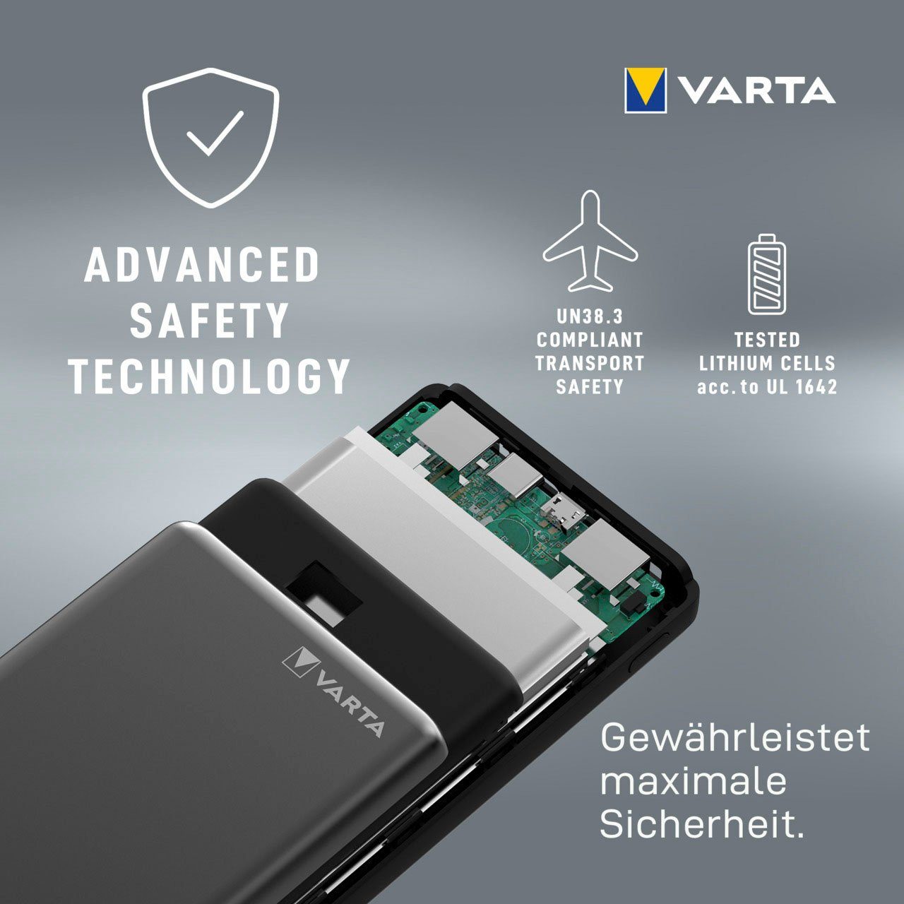 VARTA Power Bank Fast Energy 20000 mAh, inkl. Ladekabel Powerbank, Powerbank mit 4 Anschlüssen