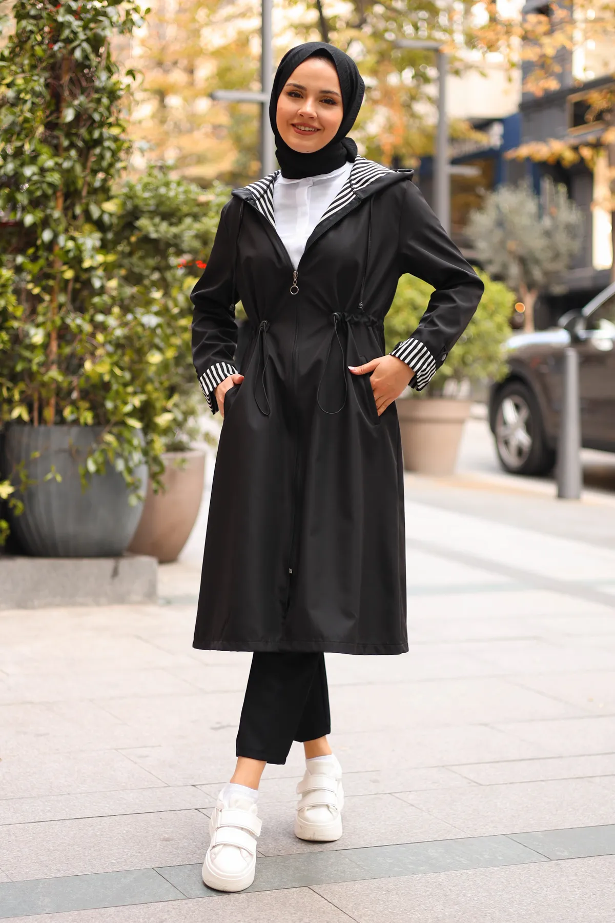 benguen  2060 Saisonaler Trenchcoat Schwarz