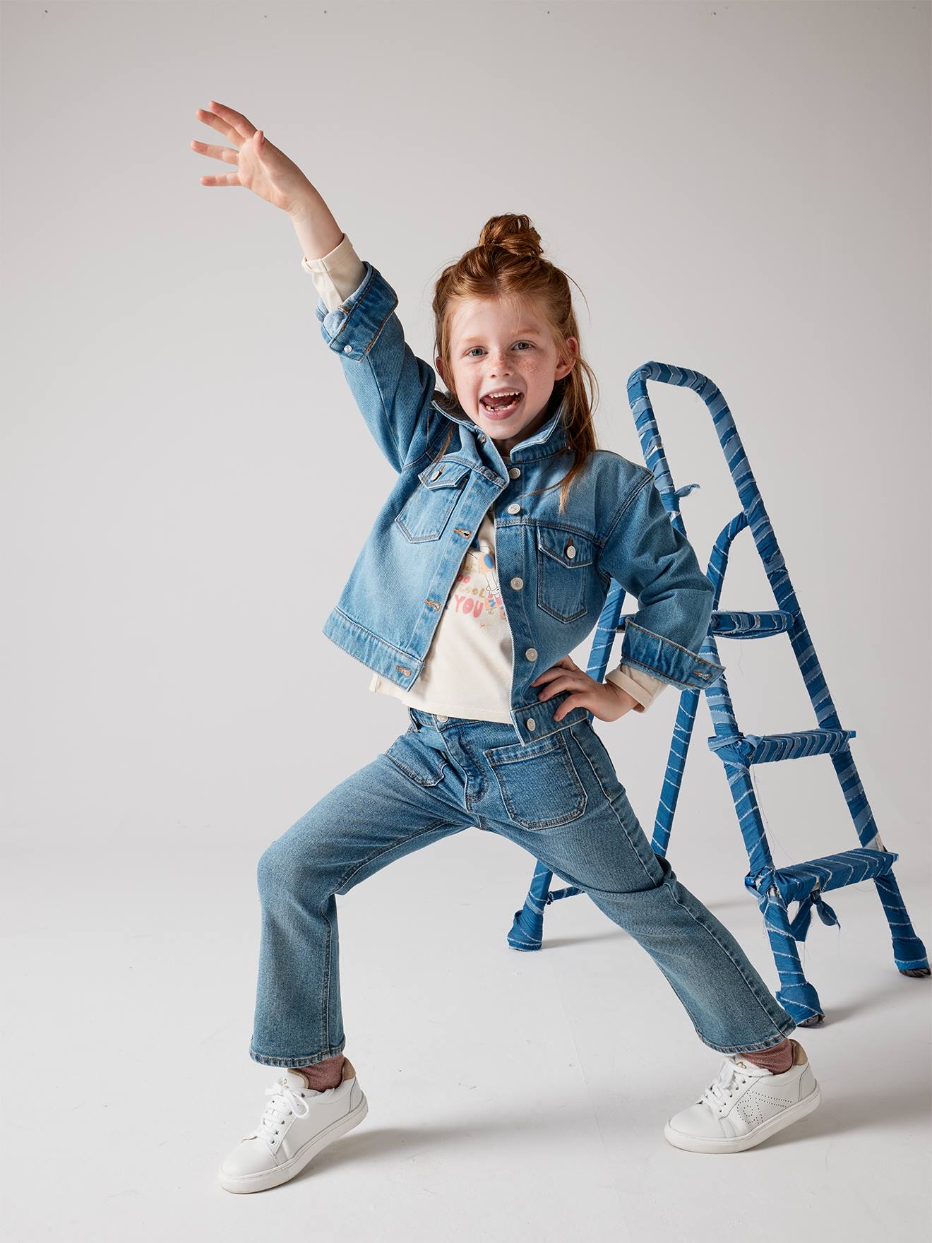 Veste en jean animation fleurs pop au dos fille stone