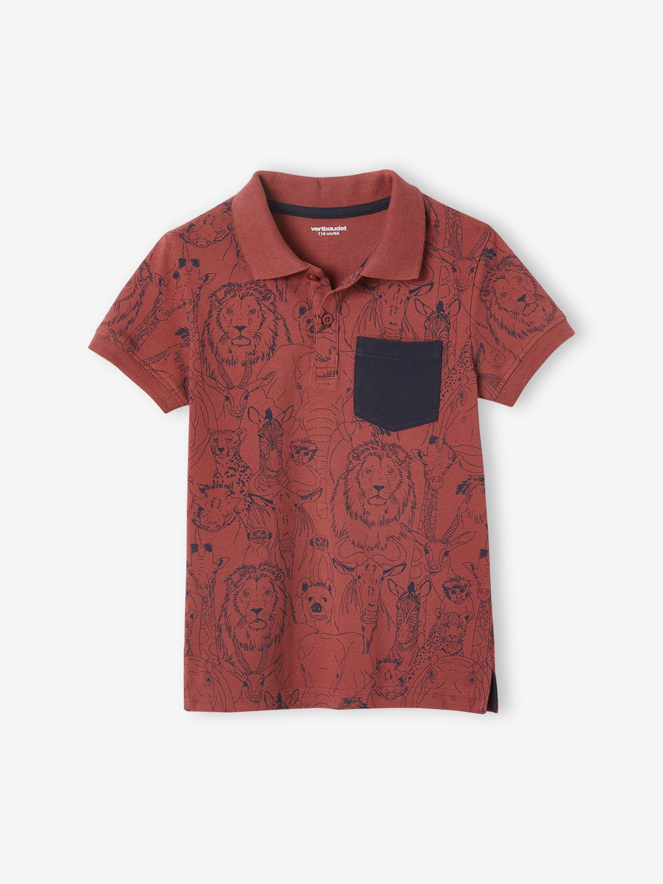 Polo motifs animaux de la jungle garçon terracotta