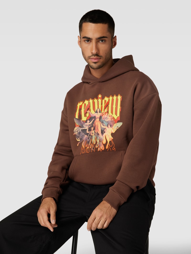 Hoodie mit Label-Print in dunkelbraun