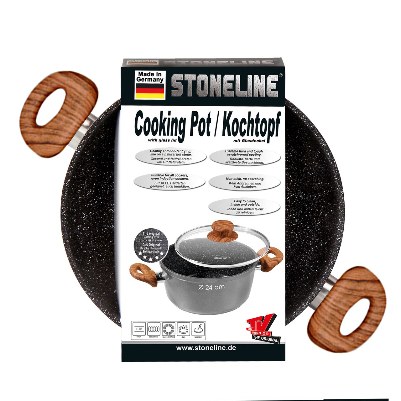 STONELINE® Back to Nature Kochtopf 24 cm, mit Glasdeckel, Made in Germany