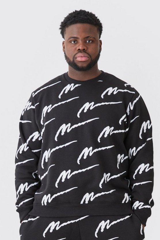 Plus Oversize Sweatshirt mit Man Signature Print