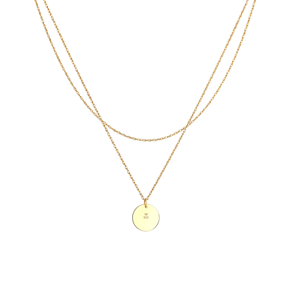Elli Elli Collier Femmes Ensemble Couches Plaquette Cercle Basique Minimaliste en Arge collier