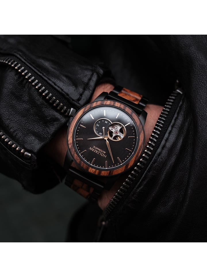 Holzkern Herrenuhr Automatik San Francisco Zebrano/Ahorn Schwarz günstig kaufen onesize