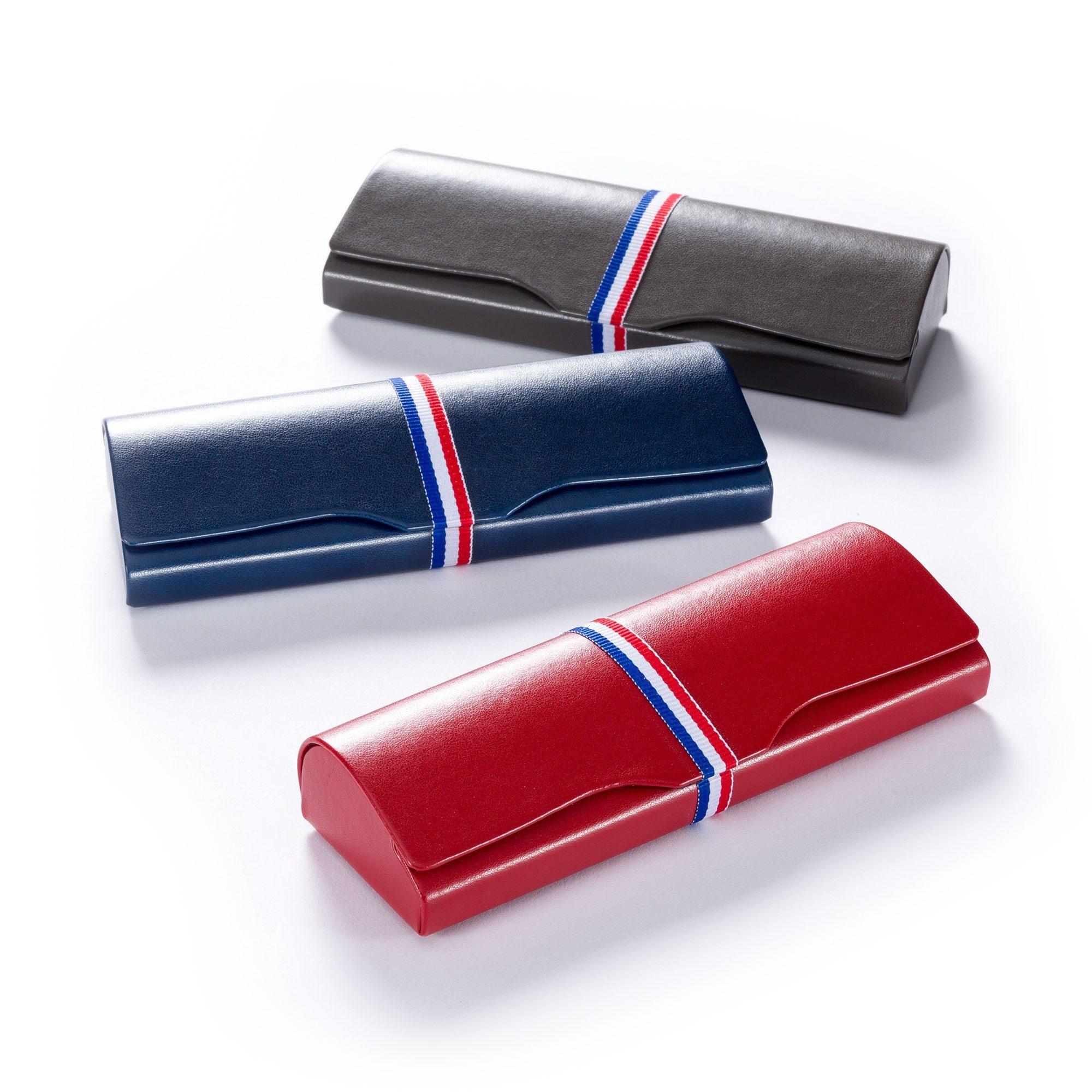FEFI Brillenetui mit dekorativem Streifen-Band (Hardcase), inklusive Mikrofasertuch