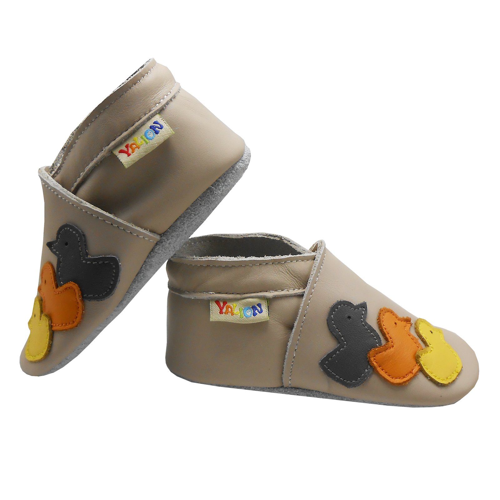 Yalion Weiche Leder Lauflernschuhe Hausschuhe Lederpuschen Enten Beige Krabbelschuh