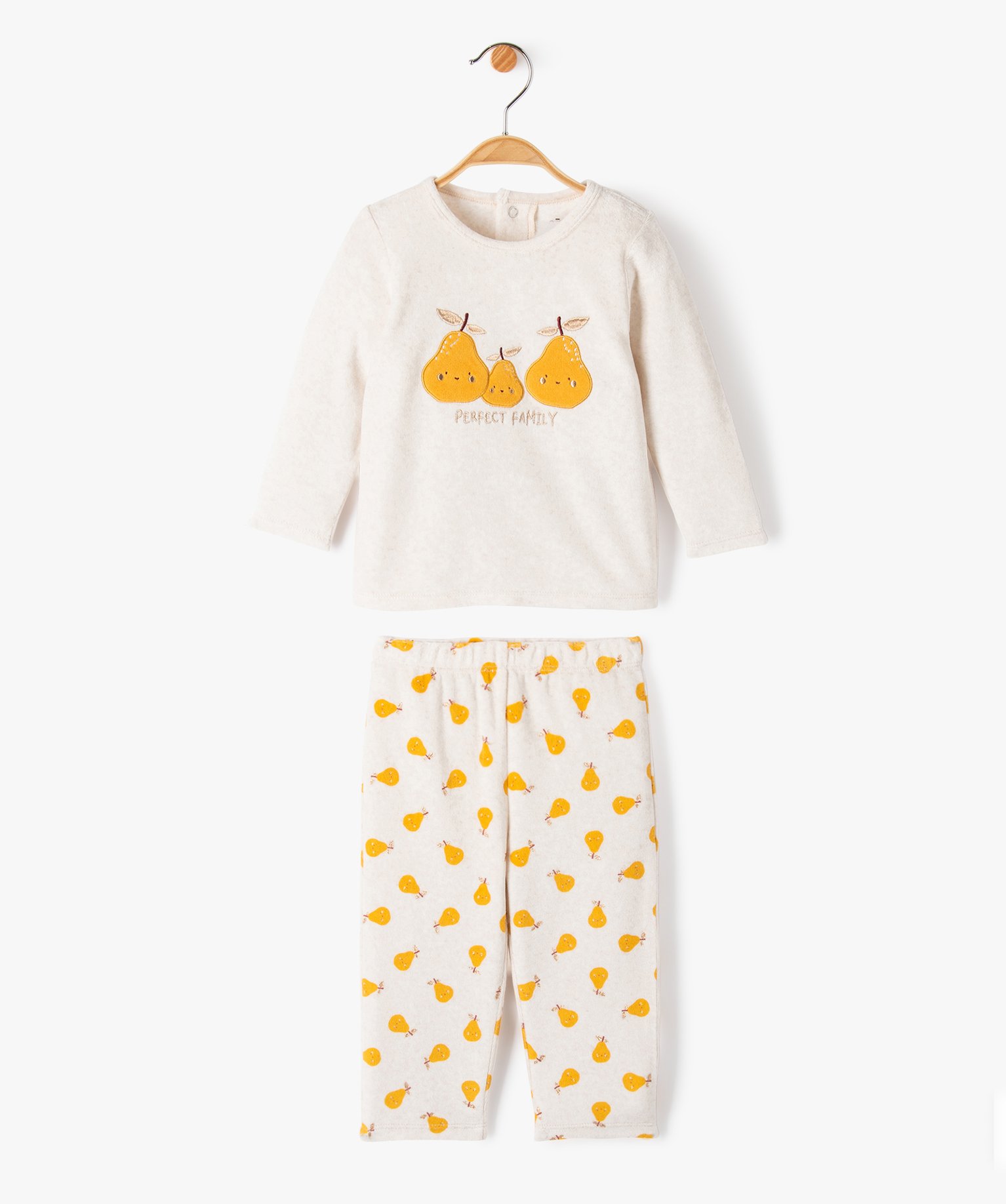 Pyjama en velours 2 pièces imprimées poires bébé beige | GEMO