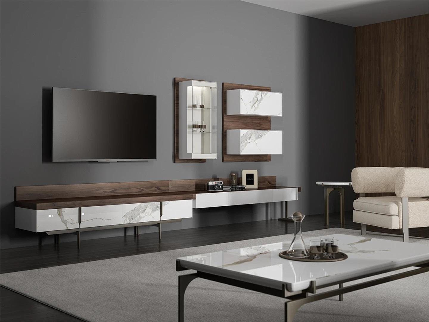 JVmoebel Wohnwand Wohnwand tv Ständer Sideboard Wandschrank Wohnzimmer Hänge Vitrine, (3-St., 1x TV-Ständer + 1x Hänge Vitrine + 1x Wandschrank), Made in Europa