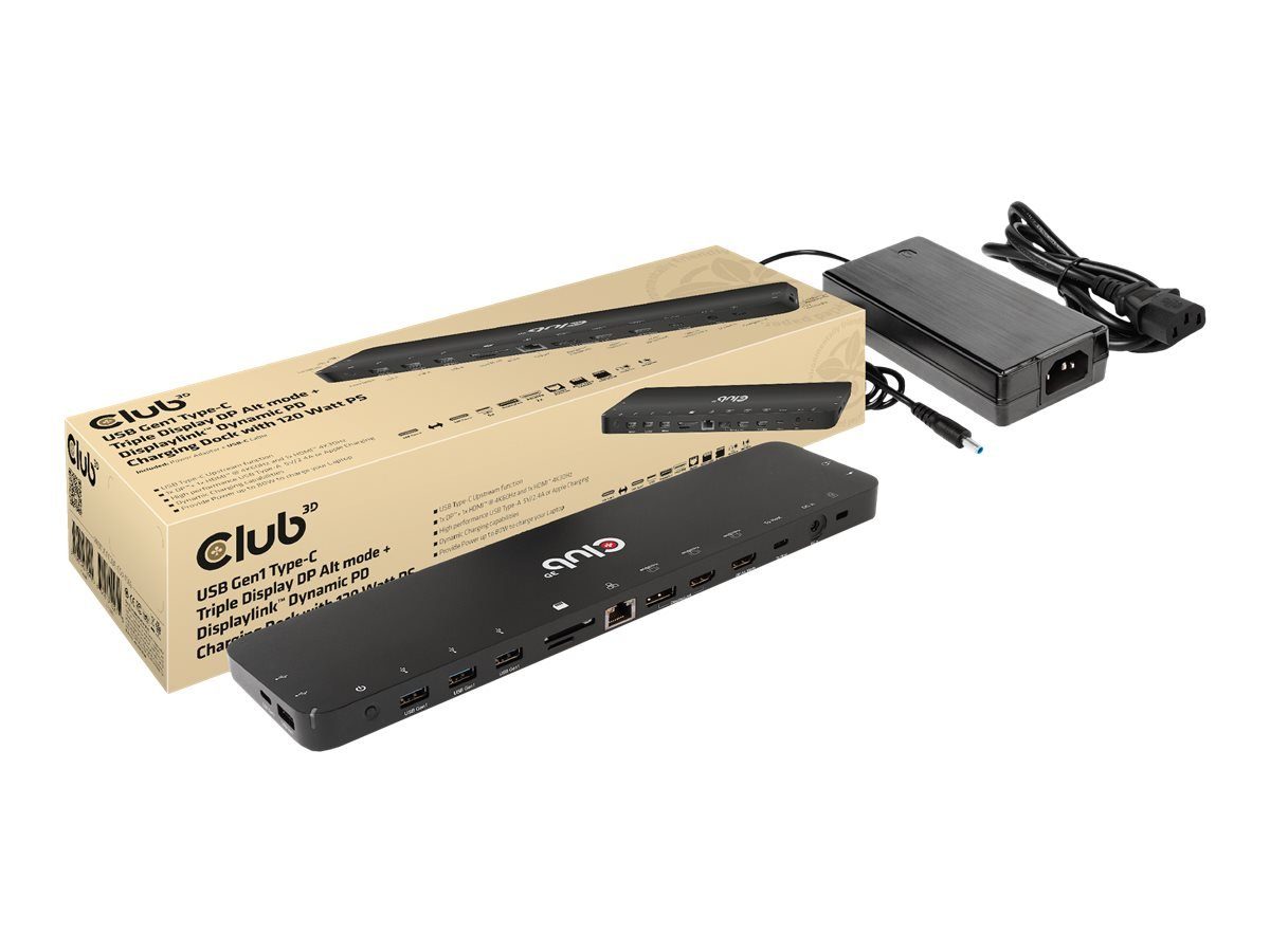 CLUB3D Laptop-Dockingstation CLUB3D 4K ChargingDock USB-C ->6xUSB3/DP/2xHDMI/LAN 120W retail