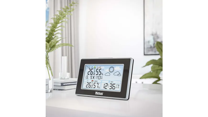 Mebus Funk-Wetterstation mit Innen- & Außentemperatur schwarz/weiß