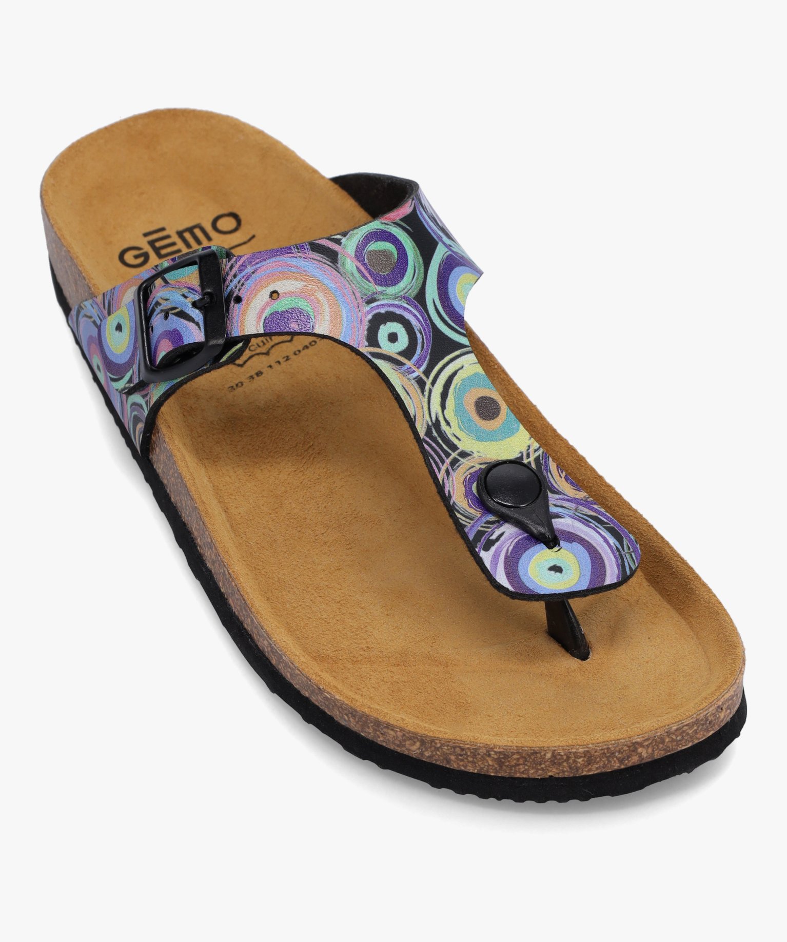 Mules femme à talon plat et bride entre-doigts imprimée multicolore | GEMO