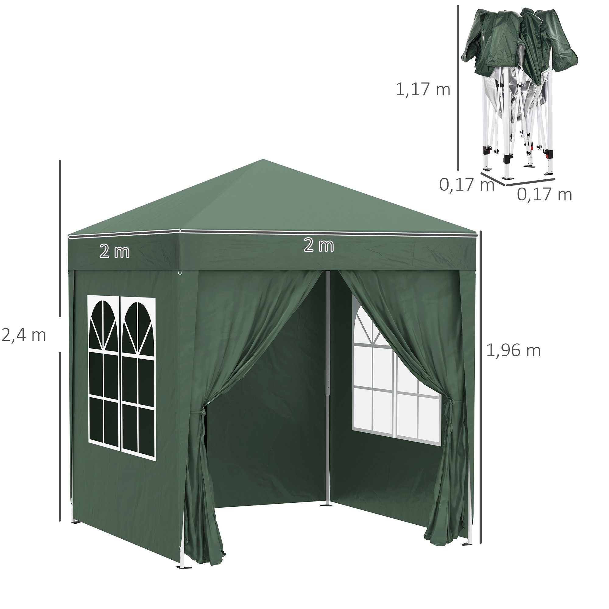 Outsunny Faltpavillon 2 x 2m Pavillon mit 4 Seitenwänden, Fenster, Festzelt mit UV-Schutz, mit 4 Seitenteilen, (Gartenzelt, Festzelt), BxT: 200x200 cm, Gartenzelt mit UV-Schutz