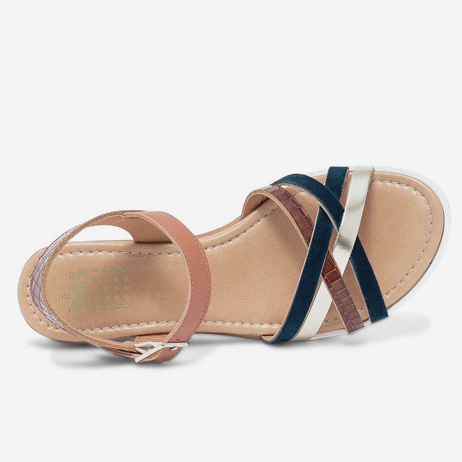Sandale TBS cognac et marron en cuir à brides marine et dorée