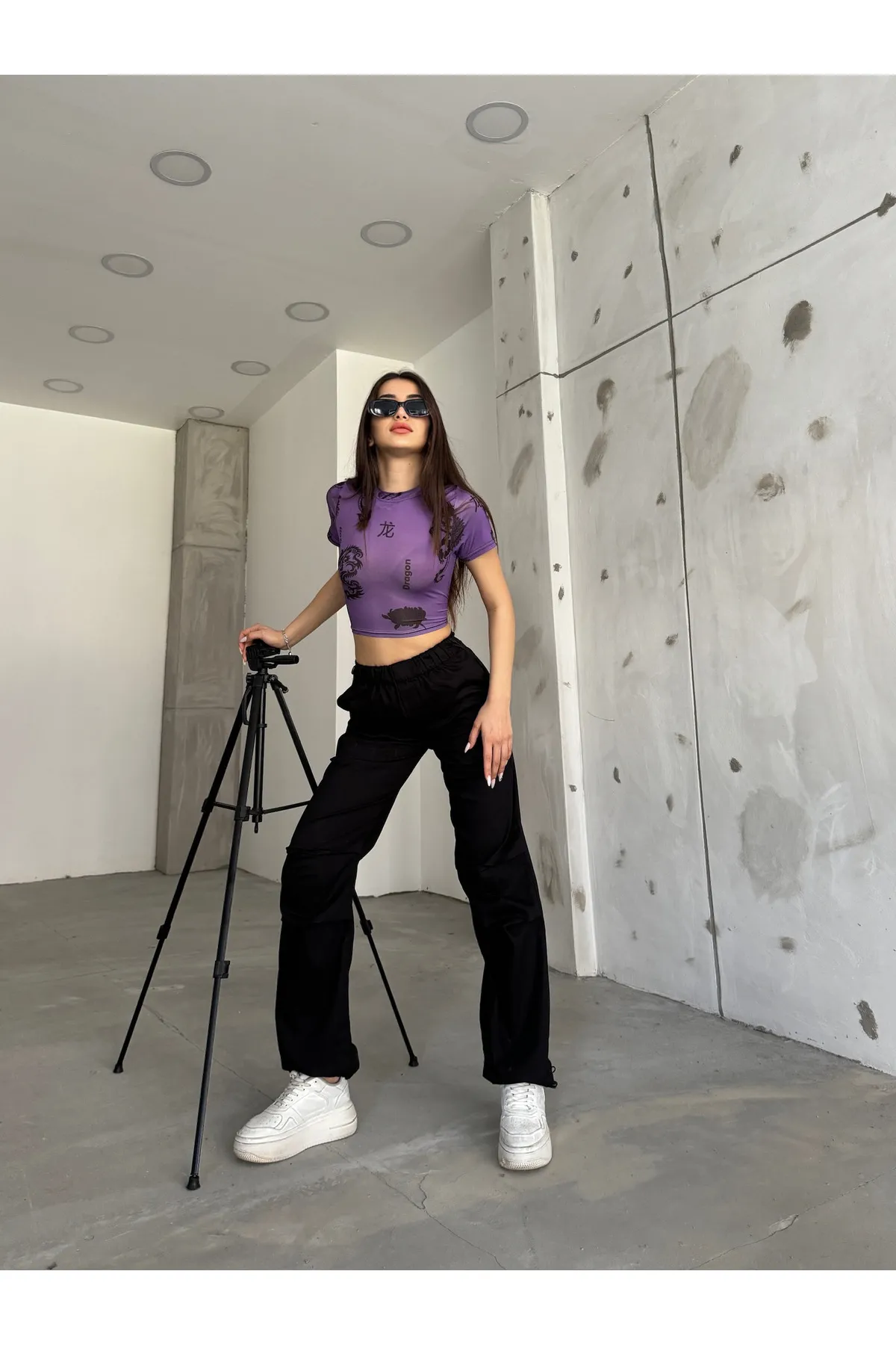 BİKELİFE  Schwarze Stopper-Fallschirmhose für Damen