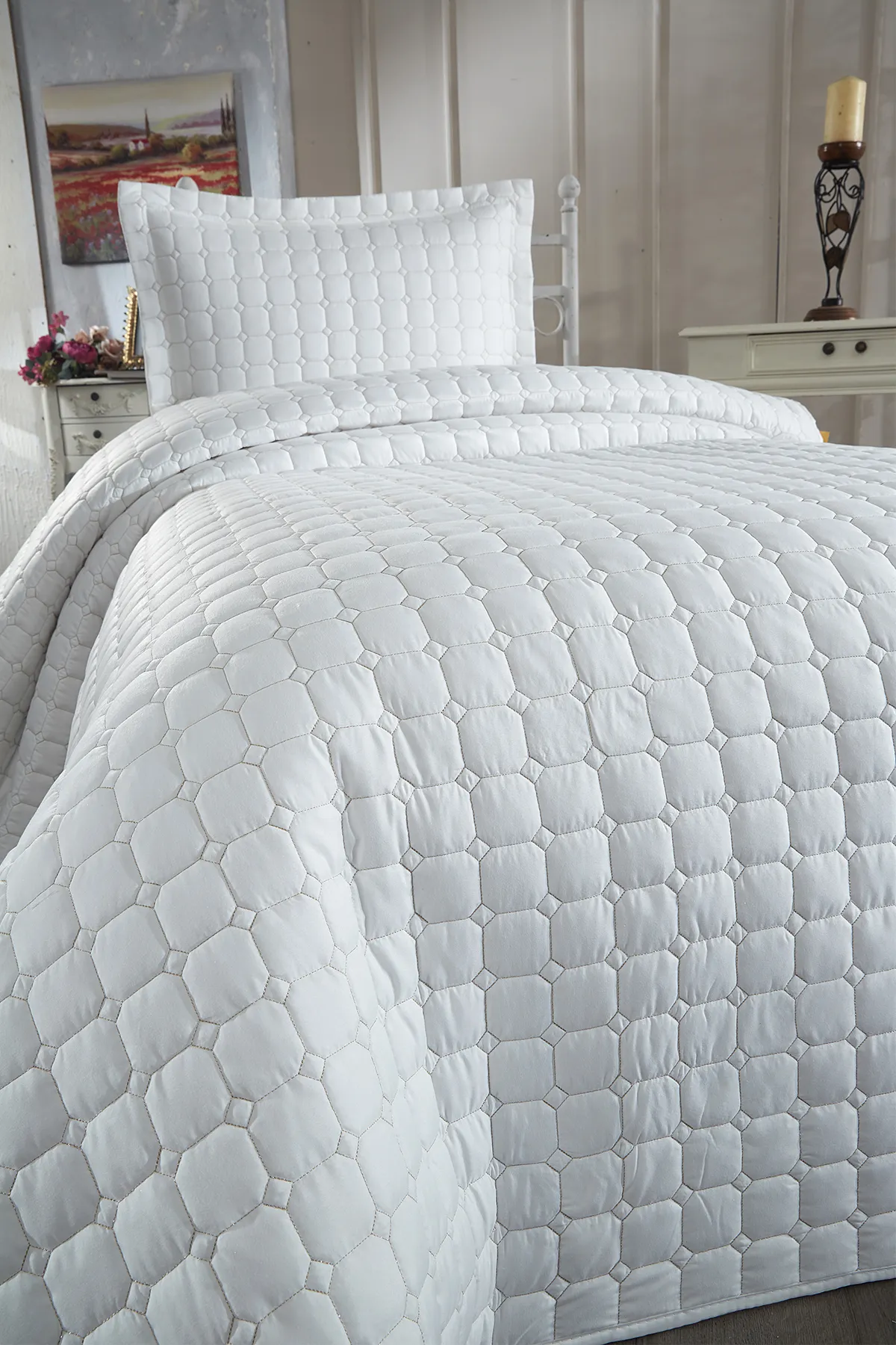 Çeyiz Diyarı  Estiva Tagesdecke für Einzelbett, Creme