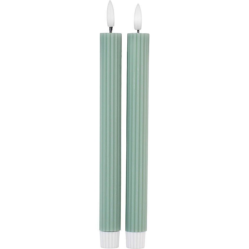 Vie Selected Kronelys 2-pk 24 cm LED rille timer grønn