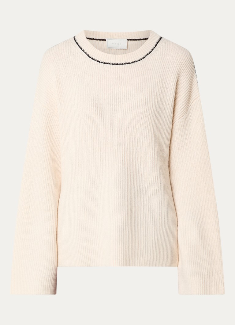 Pulover Neo Noir Latte cu model striat din amestec de lână