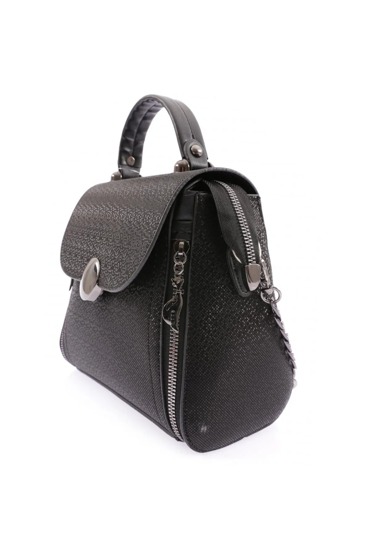 DGN  Schultertasche für Damen Modell 3212 mit handbedrucktem schwarzem Mosaik