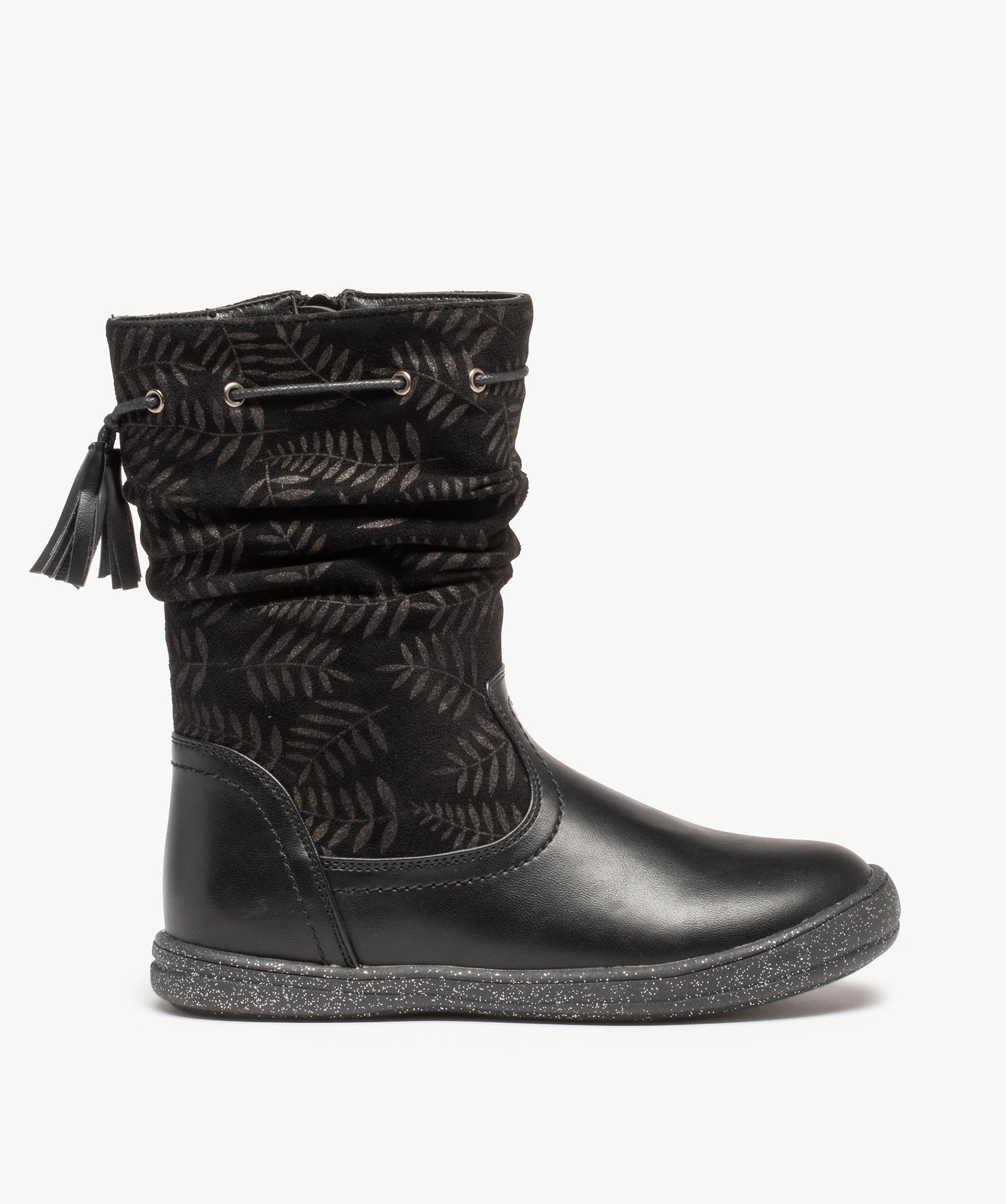 Bottes fille à semelle pailletée et tige imprimée noir | GEMO