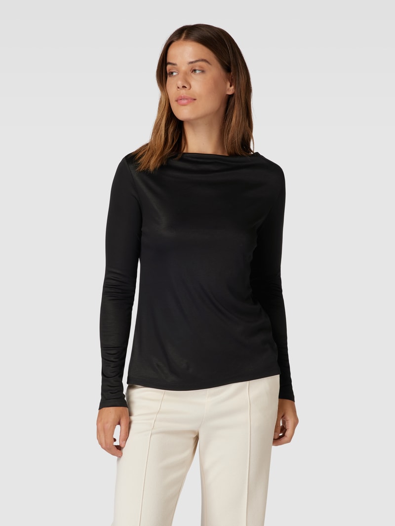 Longsleeve aus Viskose mit Logo-Stitching in schwarz