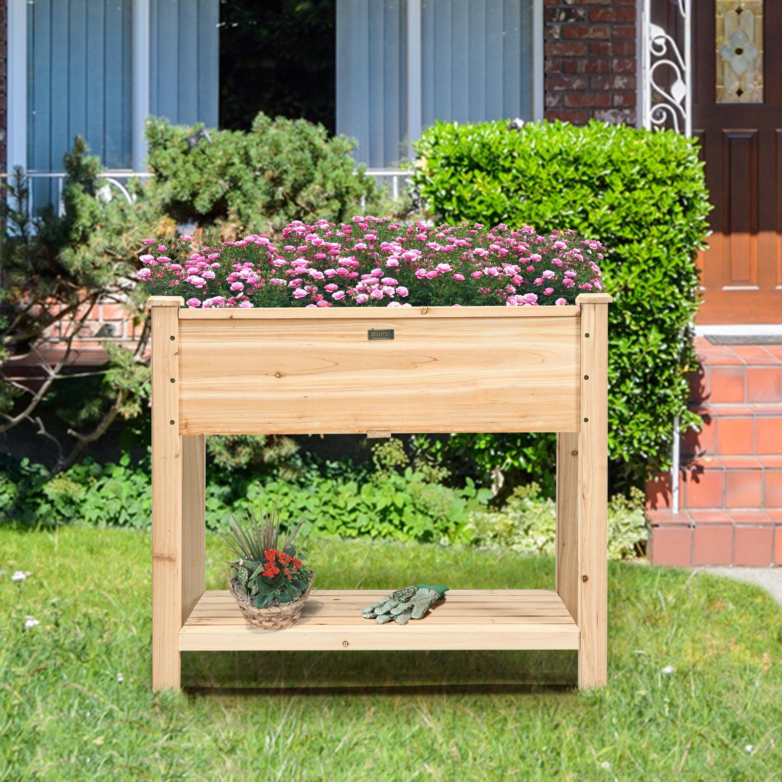 COSTWAY Hochbeet Pflanzkübel, Pflanzkasten, mit Ablage, 86x46x76 cm