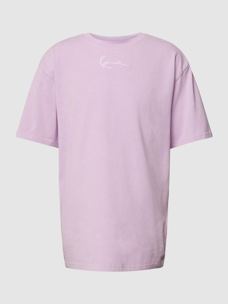 T-Shirt mit rückseitigem Label- und Motiv-Print in flieder