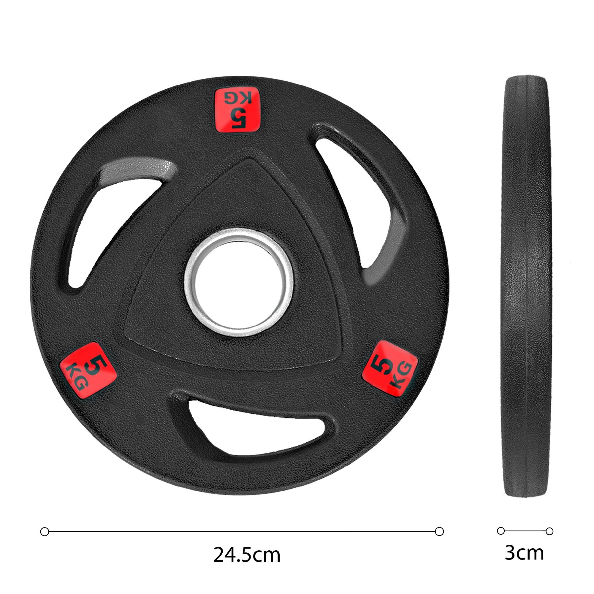 wuuhoo Hantelscheibe Olympische Hantelscheiben Ray 50mm, 2er Set I Weight Plates gummiert mit Stahlkern I Langhantelgewichte mit Griffen und Stahlbuchse I schwarz mit Gewichtsangabe