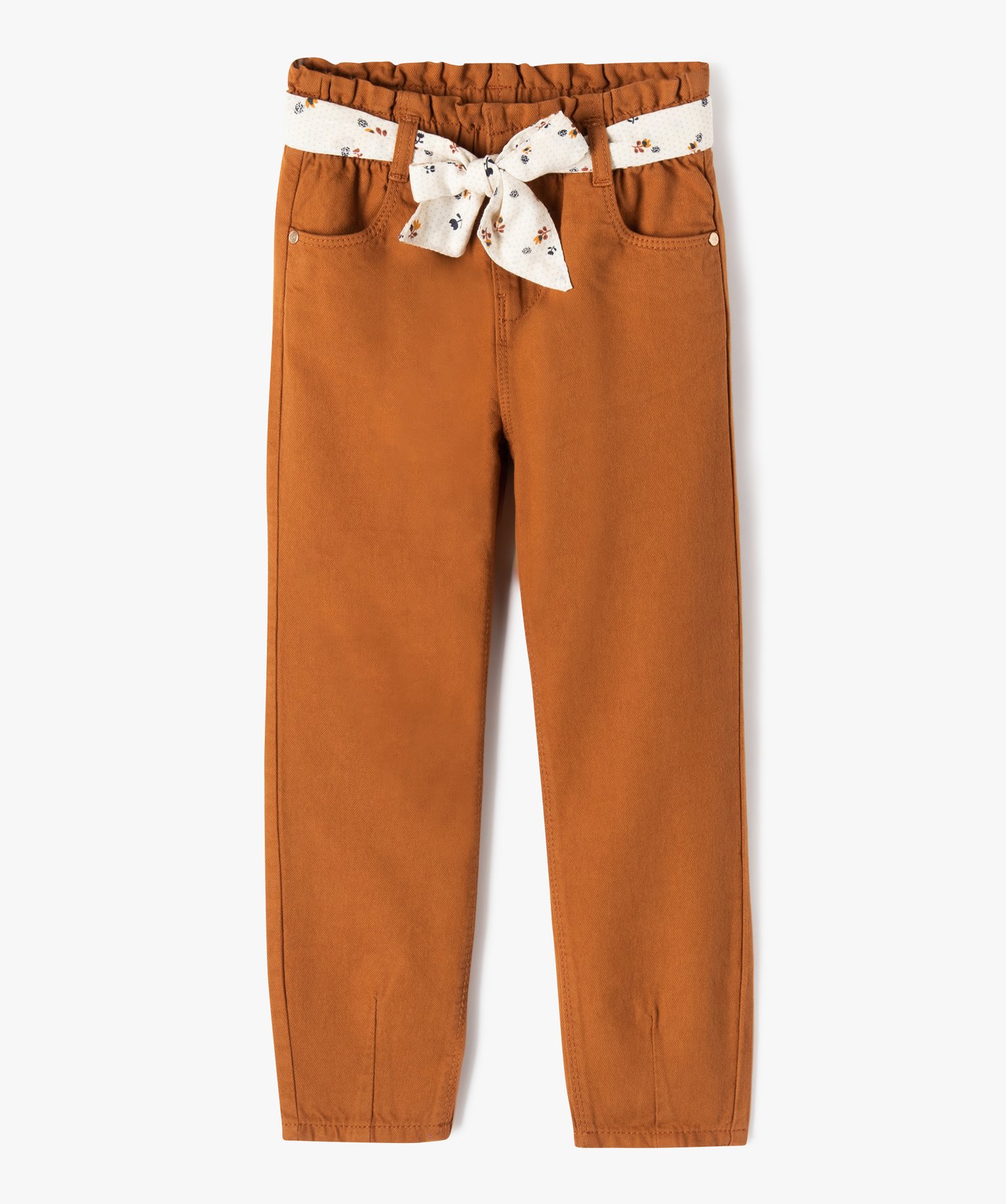 Pantalon fille en toile avec bas resserrés et ceinture fant... jaune | GEMO