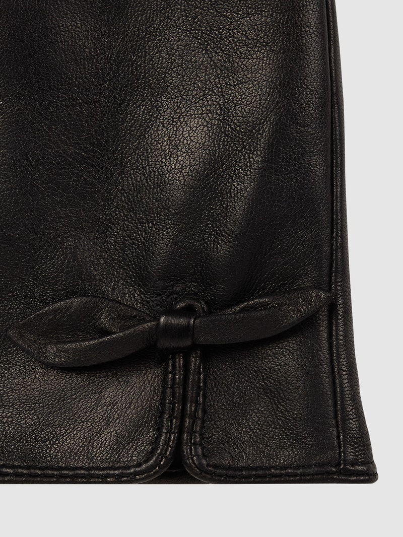Lederhandschuhe mit Zierschleife in schwarz